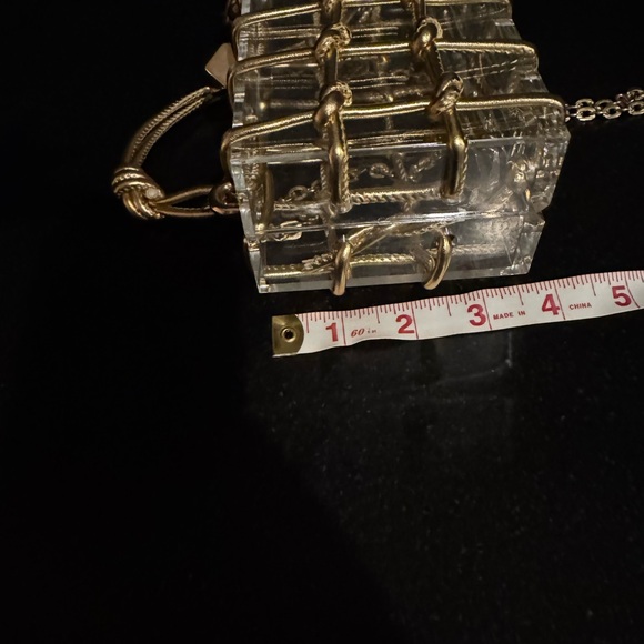 Clear Acrylic Box Clutch with Gold Chain Overlay - Picture 8 of 9